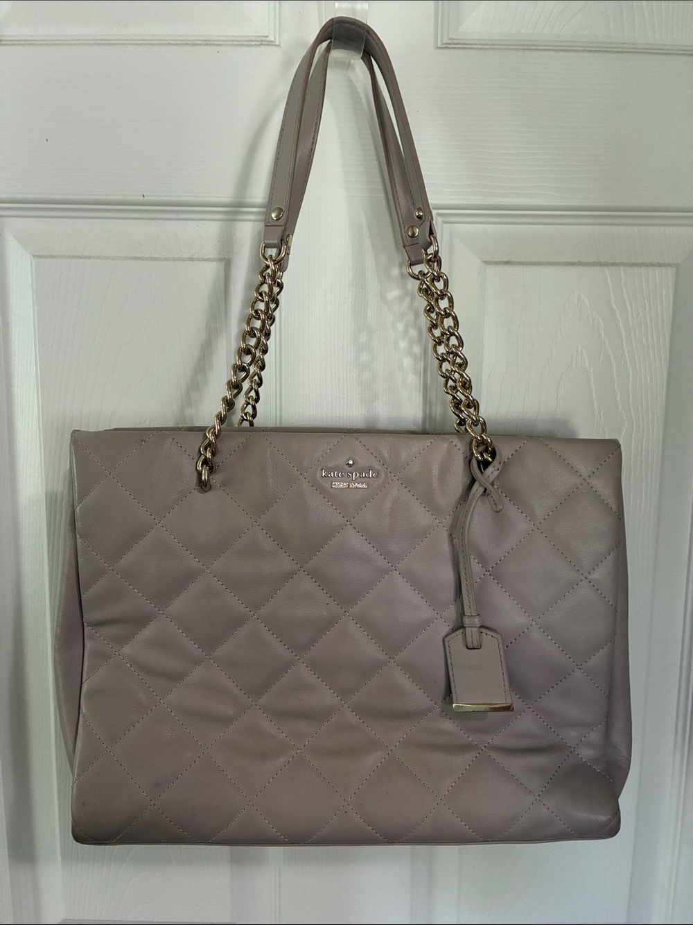 kate spade Quilted Leather Tote in Taupe